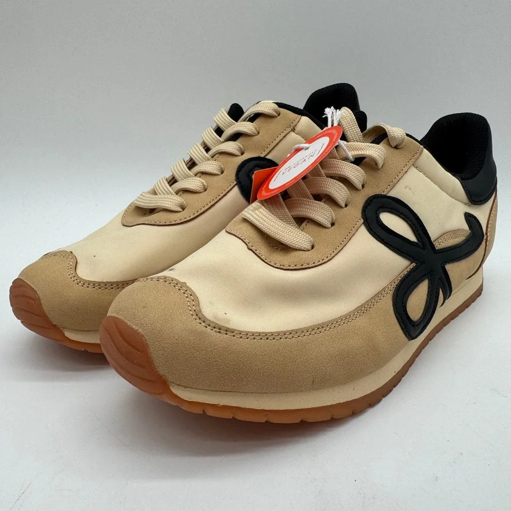 Lucky Step Women's Size 9 Tan Black Retro Sneakers Vegan Lace Up Casual Shoes